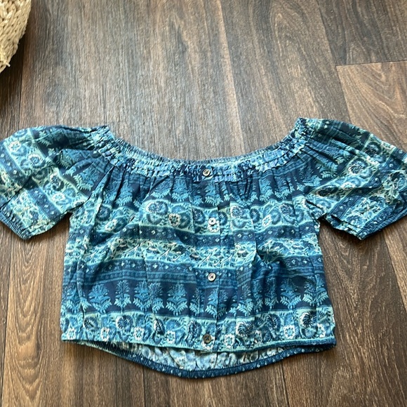 LoveShackFancy Blue Off the Shoulder Top - Picture 1 of 5